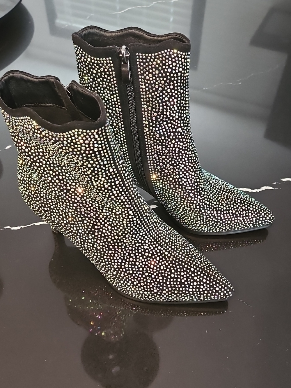 Patrizia Spring Step Rhinestone Ankle Boots Size 7 Black Sparkly Bootie